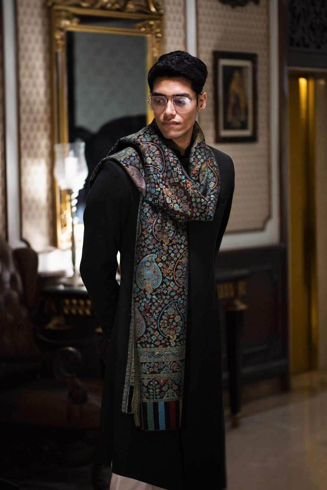 Soft Fine Wool Pashtush Mens Global Muffler, Reversible Pashtush – And Warm