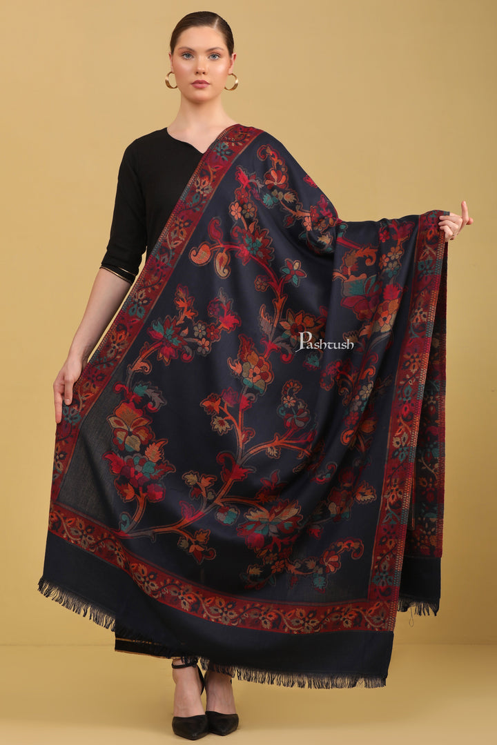 Pashtush Womens Faux Pashmina Shawl, Floral Weave ,Blue