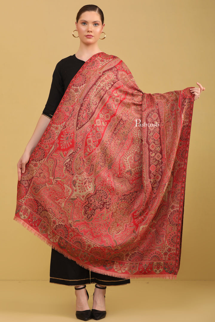 Pashtush Womens Faux Pashmina Stole, Ethnic Paisley Weave, Multicolour