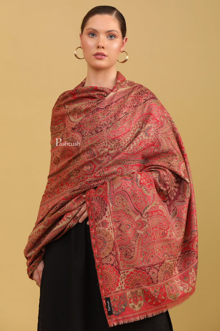 Pashtush Womens Faux Pashmina Stole, Ethnic Paisley Weave, Multicolour