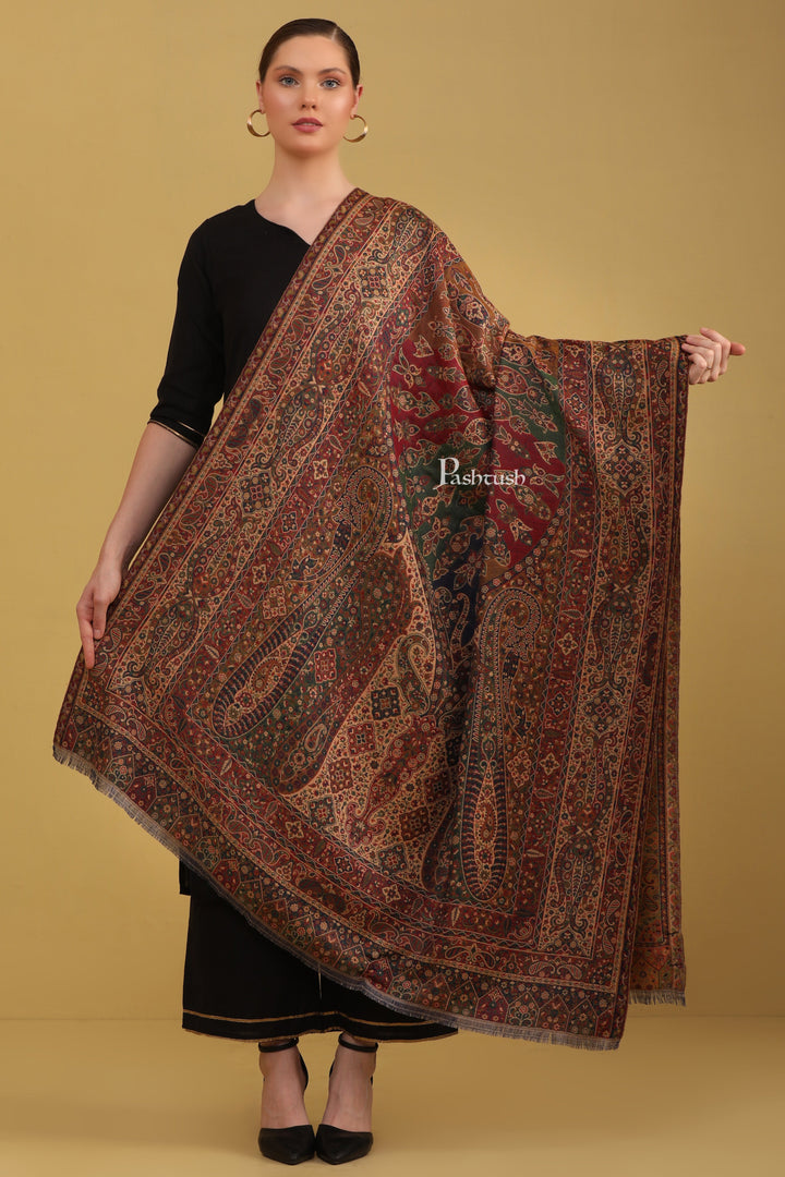 Pashtush Womens Faux Pashmina Shawl, Ethnic Weave Pasiley Design, Multicolour