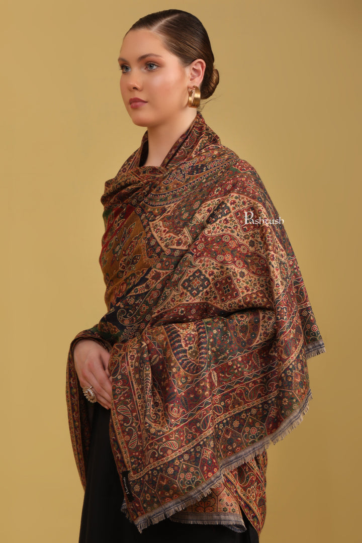 Pashtush Womens Faux Pashmina Shawl, Ethnic Weave Pasiley Design, Multicolour