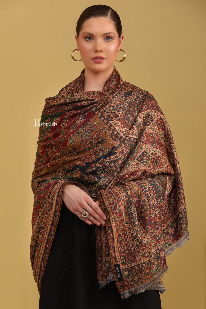 Pashtush Womens Faux Pashmina Shawl, Ethnic Weave Pasiley Design, Multicolour