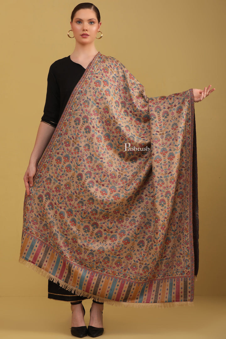 Pashtush Womens Faux Pashmina Shawl, Woven Design, Multicolour