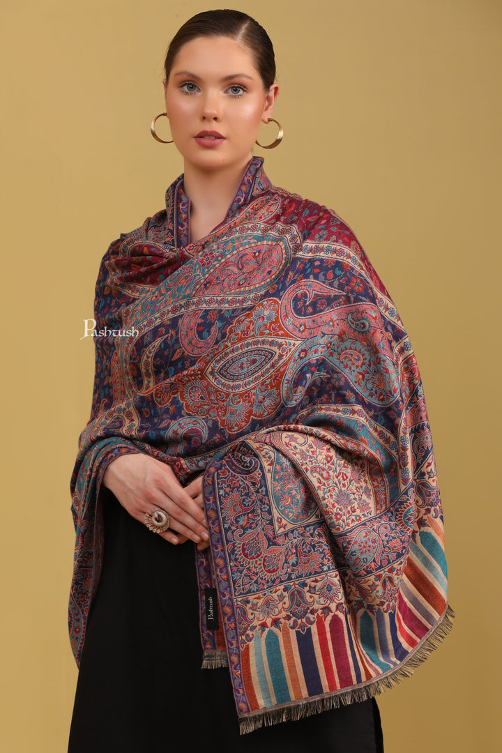 Pashtush Womens Faux Pashmina Shawl, Ethnic Paisley Weave Multicolour