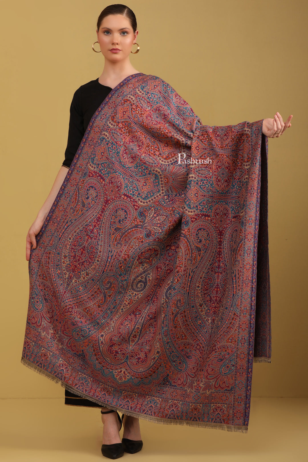 Pashtush womens Faux Pashmina Shawl, Ethnic Paisley Weave, Multicolour