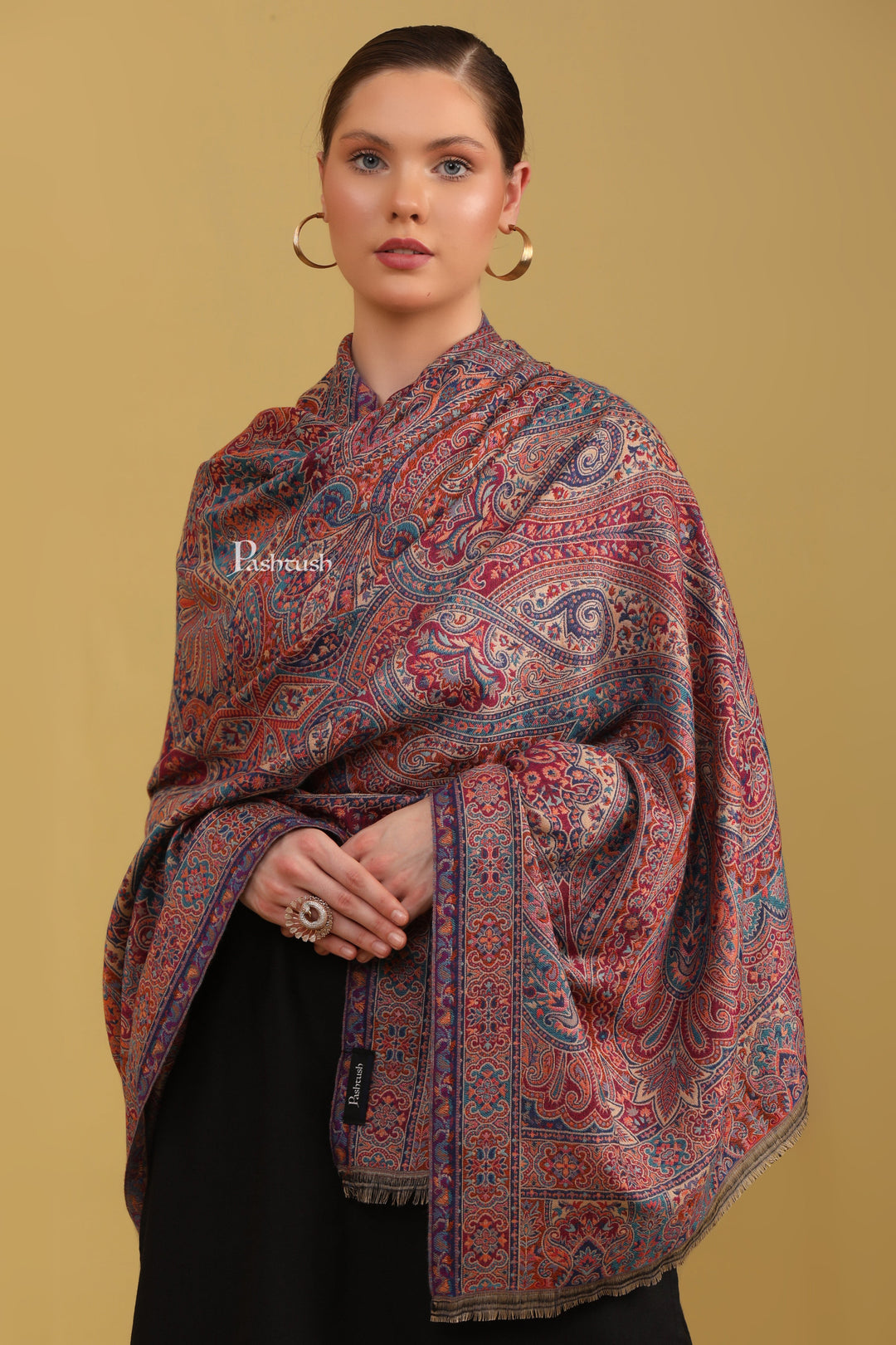 Pashtush womens Faux Pashmina Shawl, Ethnic Paisley Weave, Multicolour