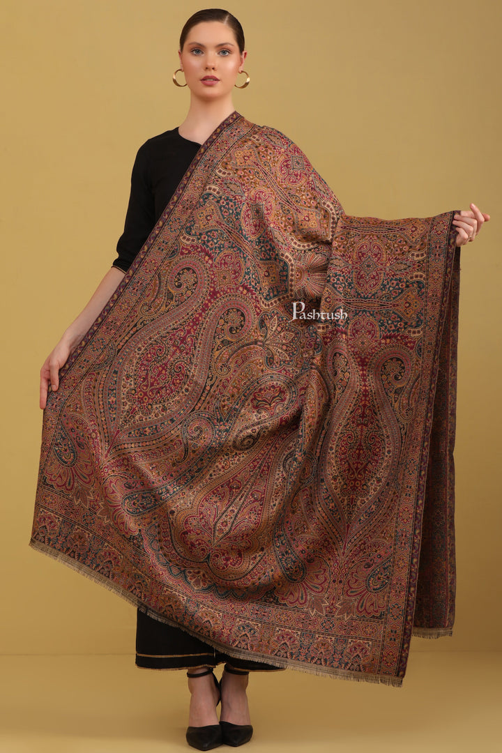 Pashtush Womens Faux Pashmina Shawl, Ethnic Weave Pasiley Design, Multicolour