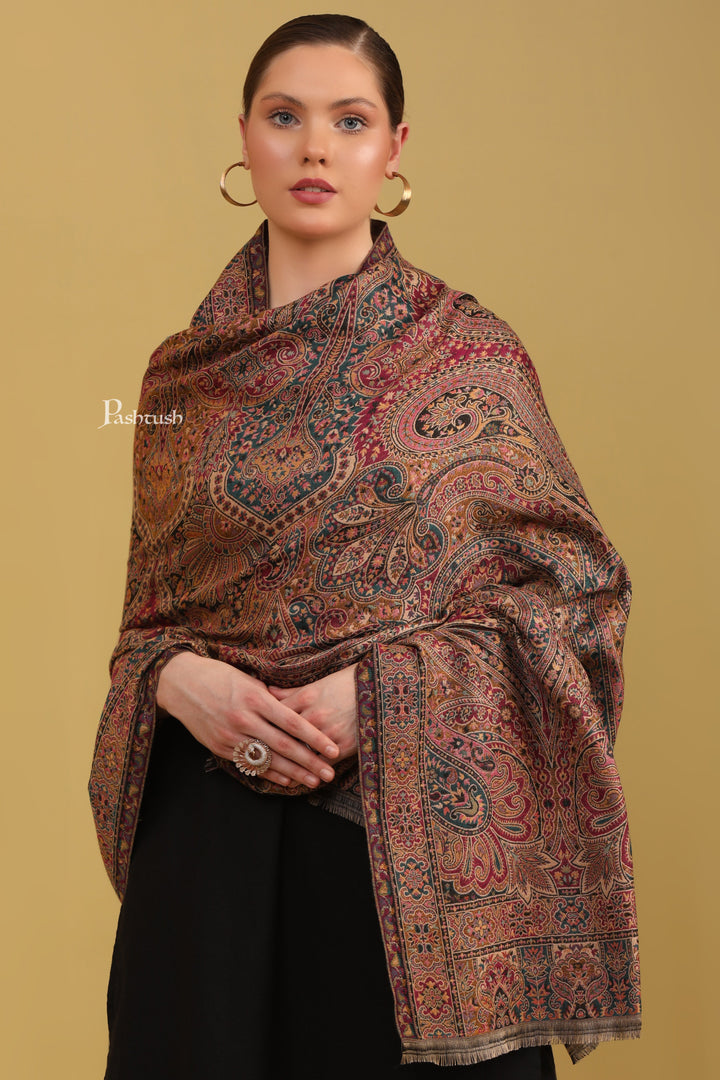 Pashtush Womens Faux Pashmina Shawl, Ethnic Weave Pasiley Design, Multicolour