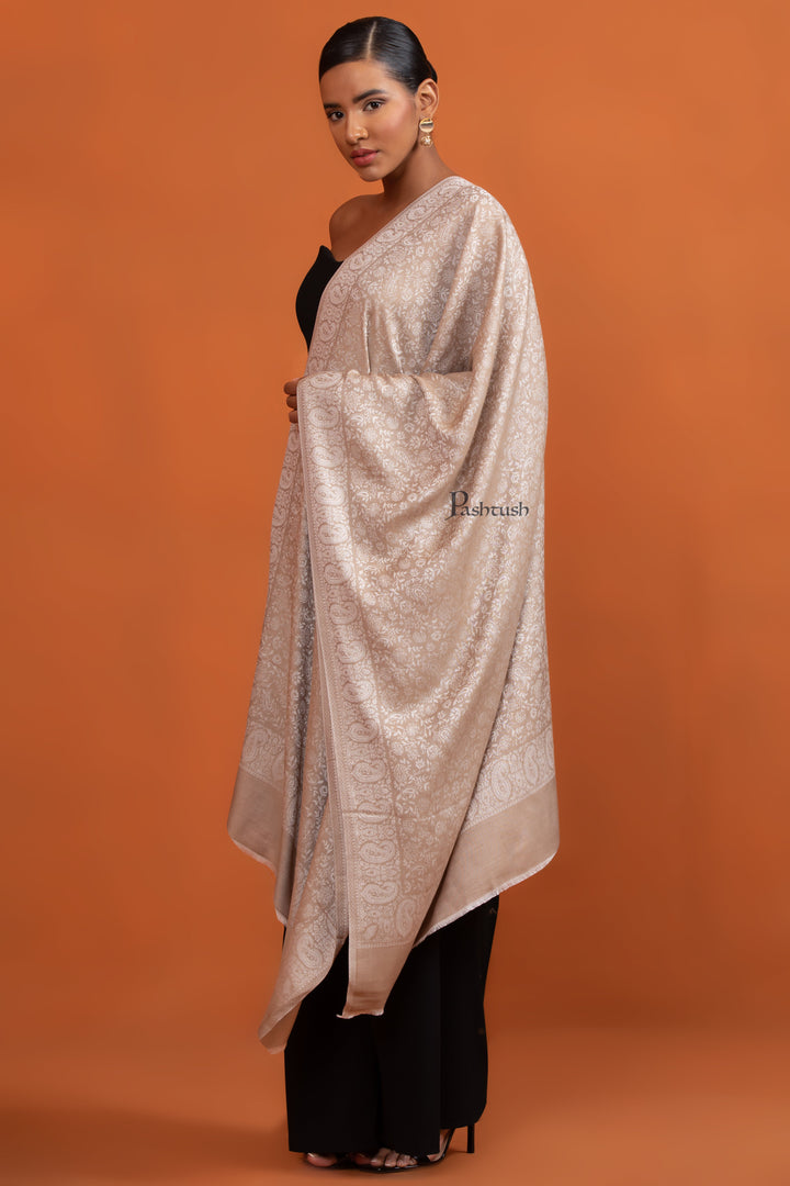 Pashtush Womens Bamboo Stole, Pasiley Weave Design, Taupe