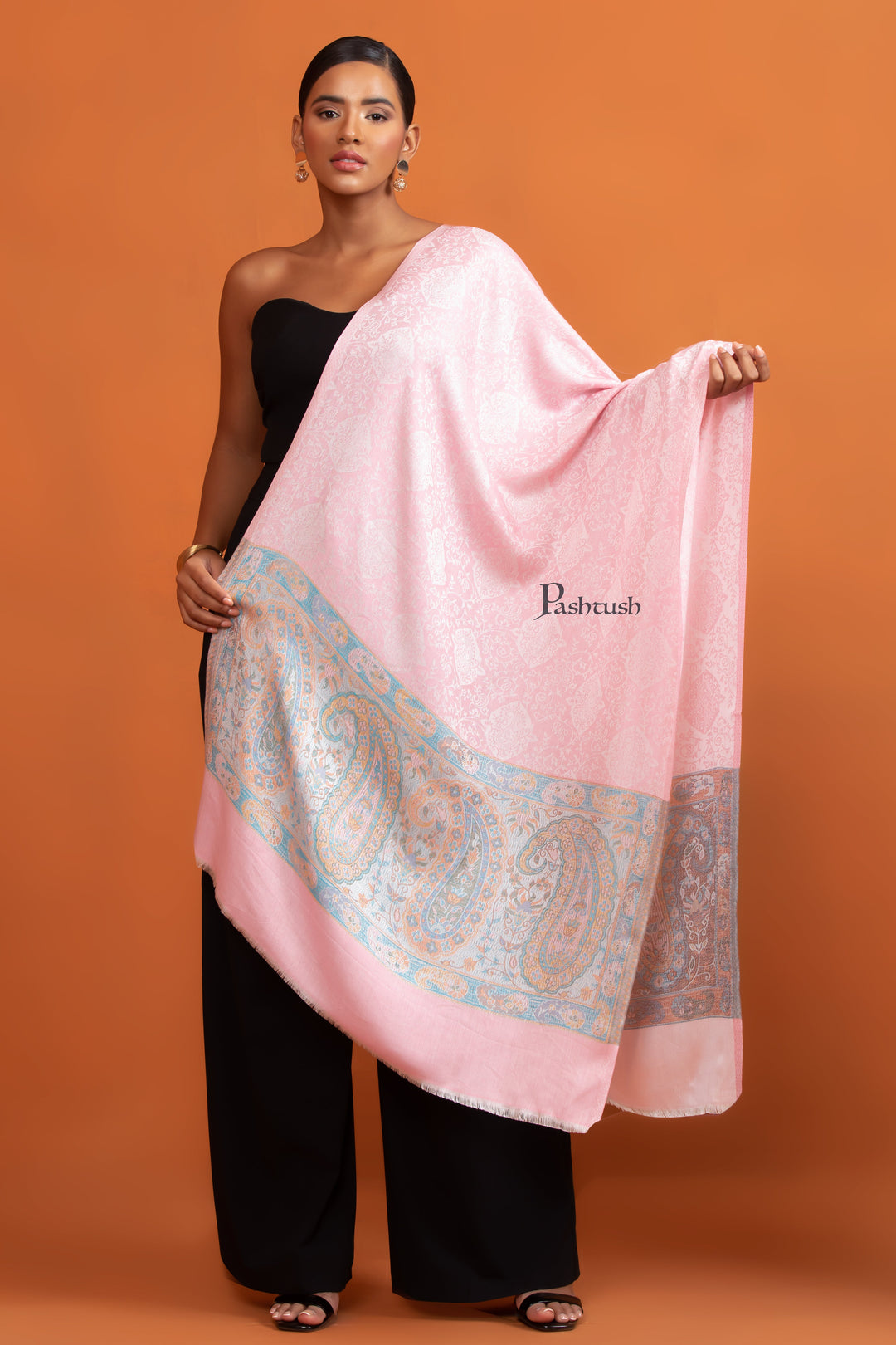 Pashtush Womens Bamboo Stole, Pasiley Palla, Morning Rose