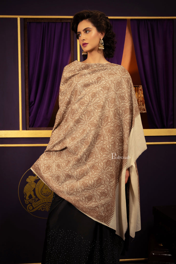 Pashtush Womens Embroidery Jaal Jamawar Shawl, Tonal, Intricate Heritage Collection