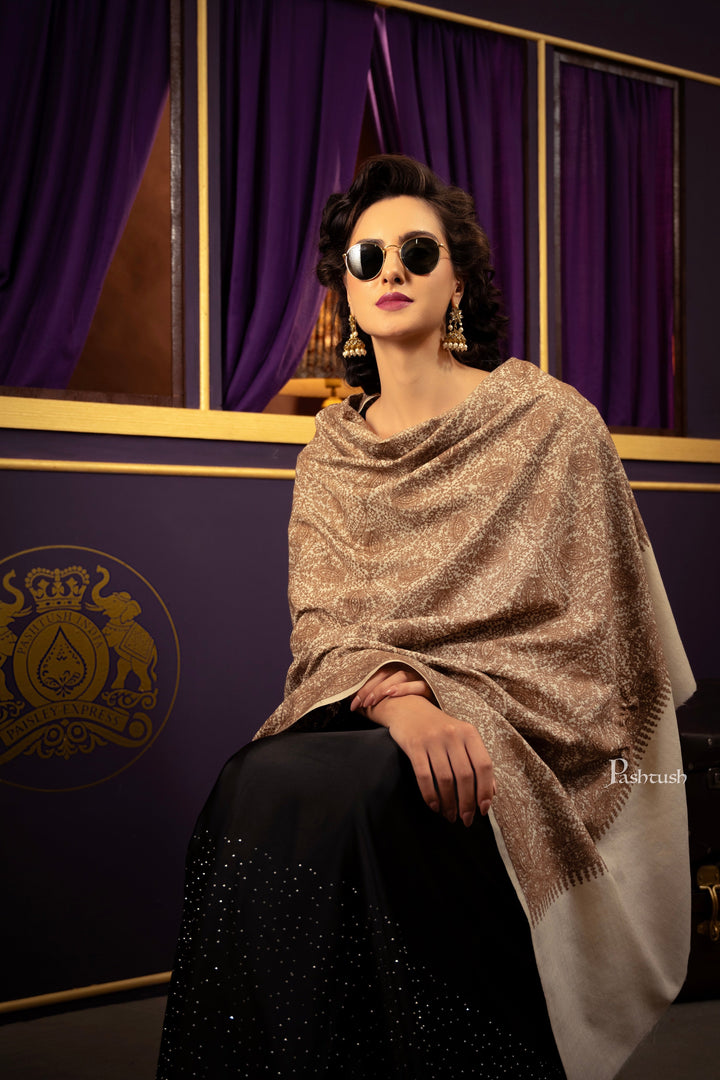 Pashtush Womens Embroidery Jaal Jamawar Shawl, Tonal, Intricate Heritage Collection