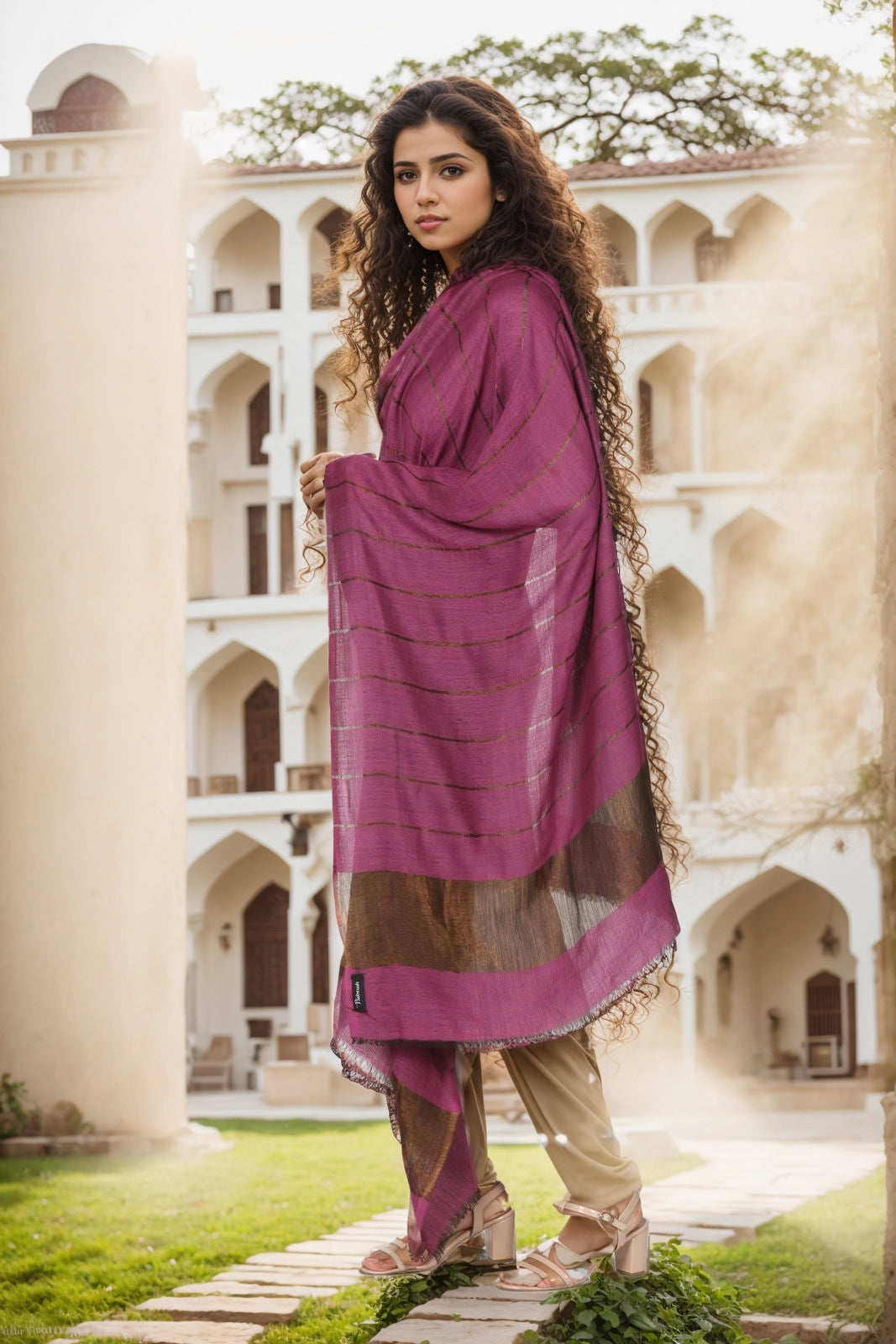 Pashtush Womens Twilight Collection Stole, With Striped Weave, Soft and Warm, Silk Wool, Pink