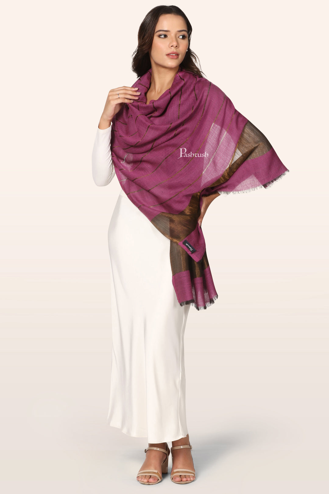 Pashtush Womens Twilight Collection Stole, With Striped Weave, Soft and Warm, Silk Wool, Pink