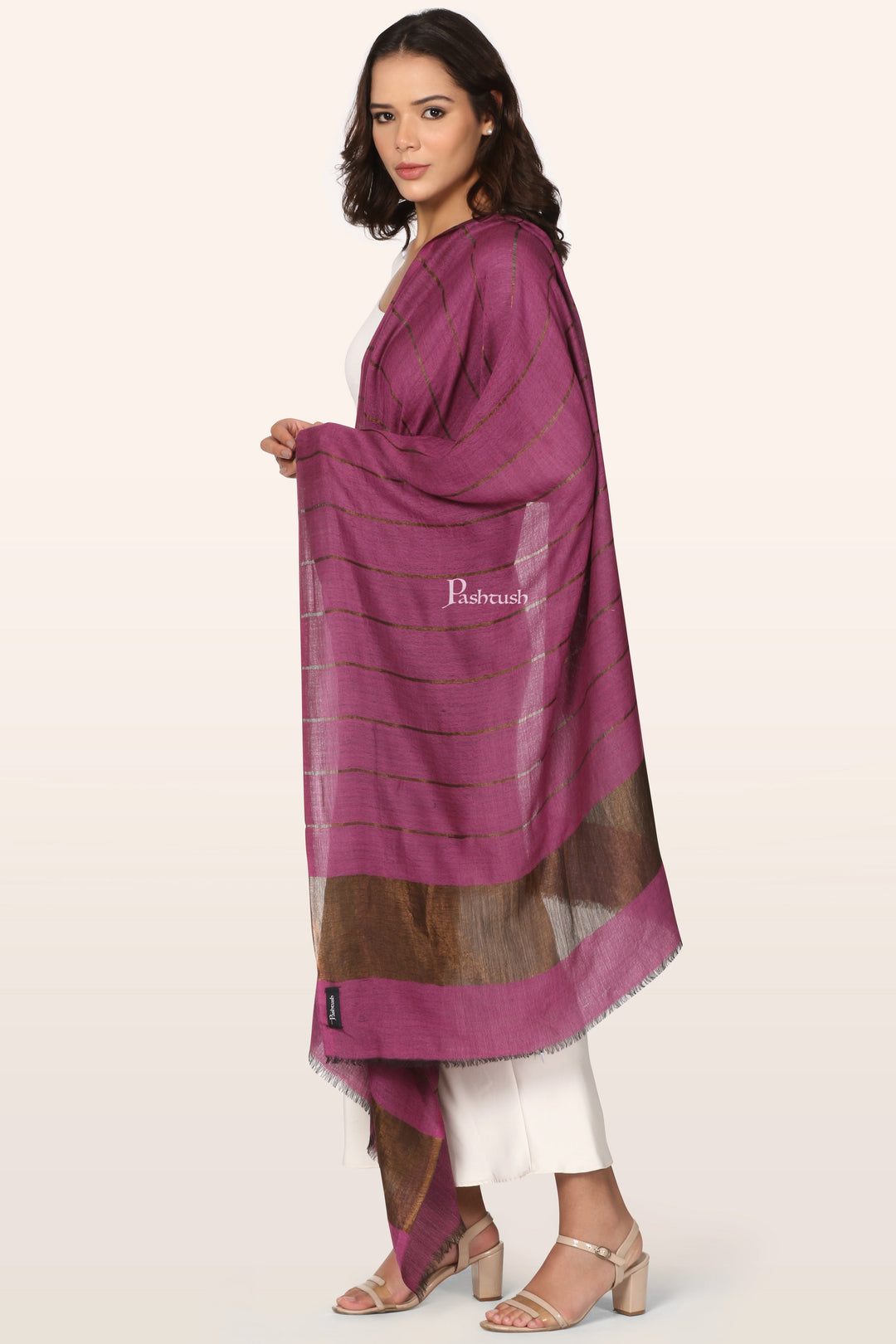 Pashtush Womens Twilight Collection Stole, With Striped Weave, Soft and Warm, Silk Wool, Pink