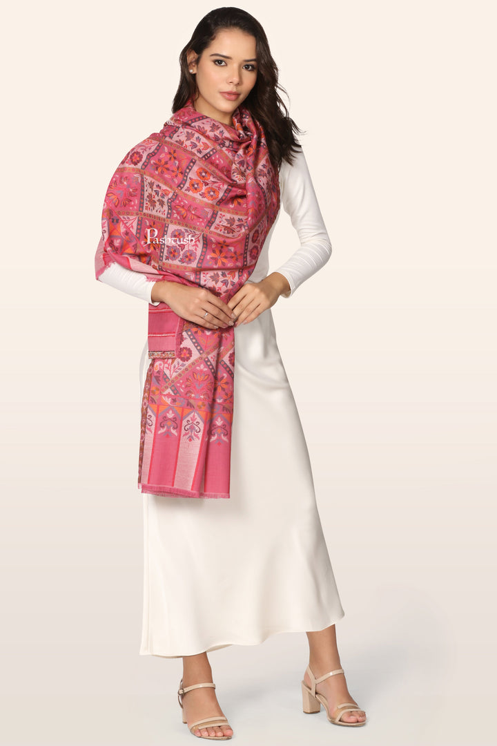 Pashtush Womens Faux Pashmina Stole, Diamond Weave Design, Pink