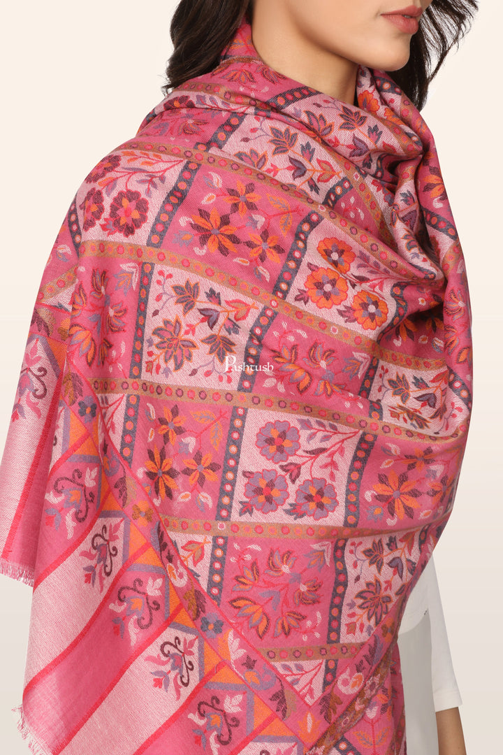 Pashtush Womens Faux Pashmina Stole, Diamond Weave Design, Pink