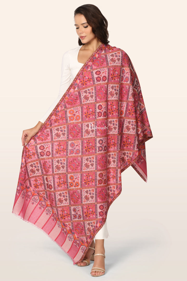 Pashtush Womens Faux Pashmina Stole, Diamond Weave Design, Pink