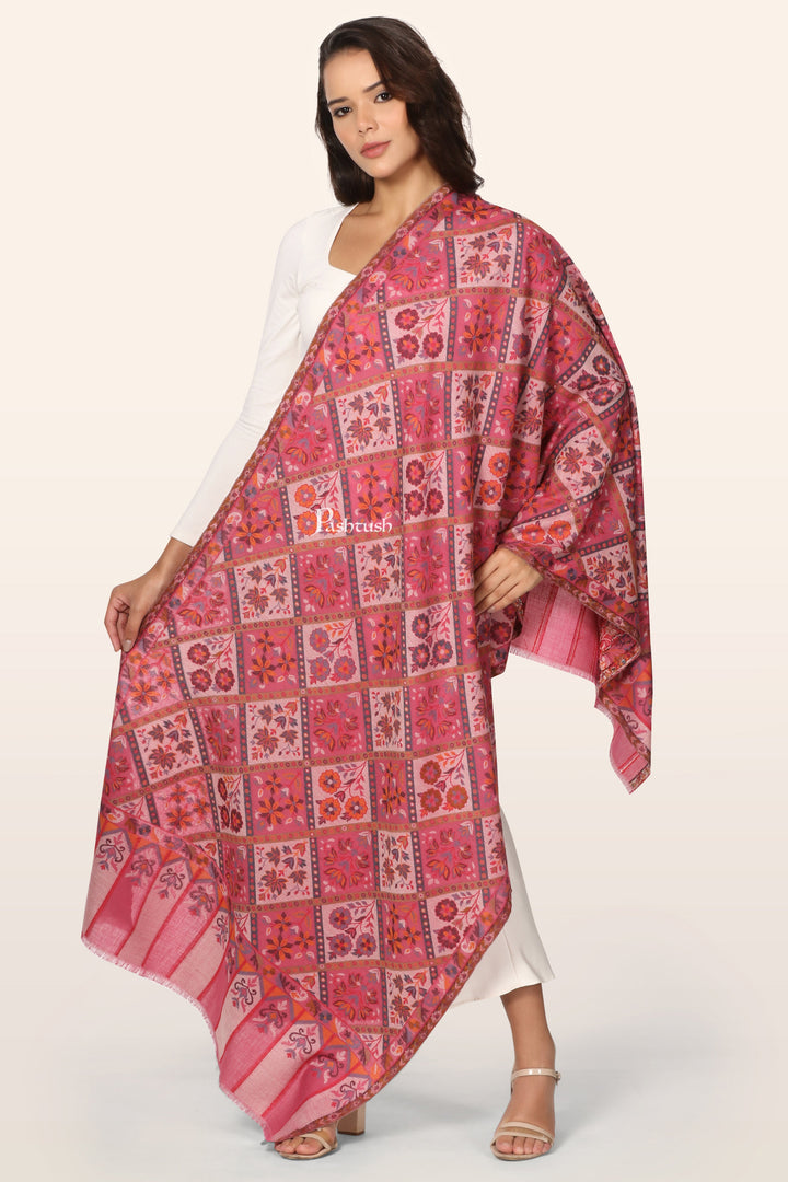 Pashtush Womens Faux Pashmina Stole, Diamond Weave Design, Pink