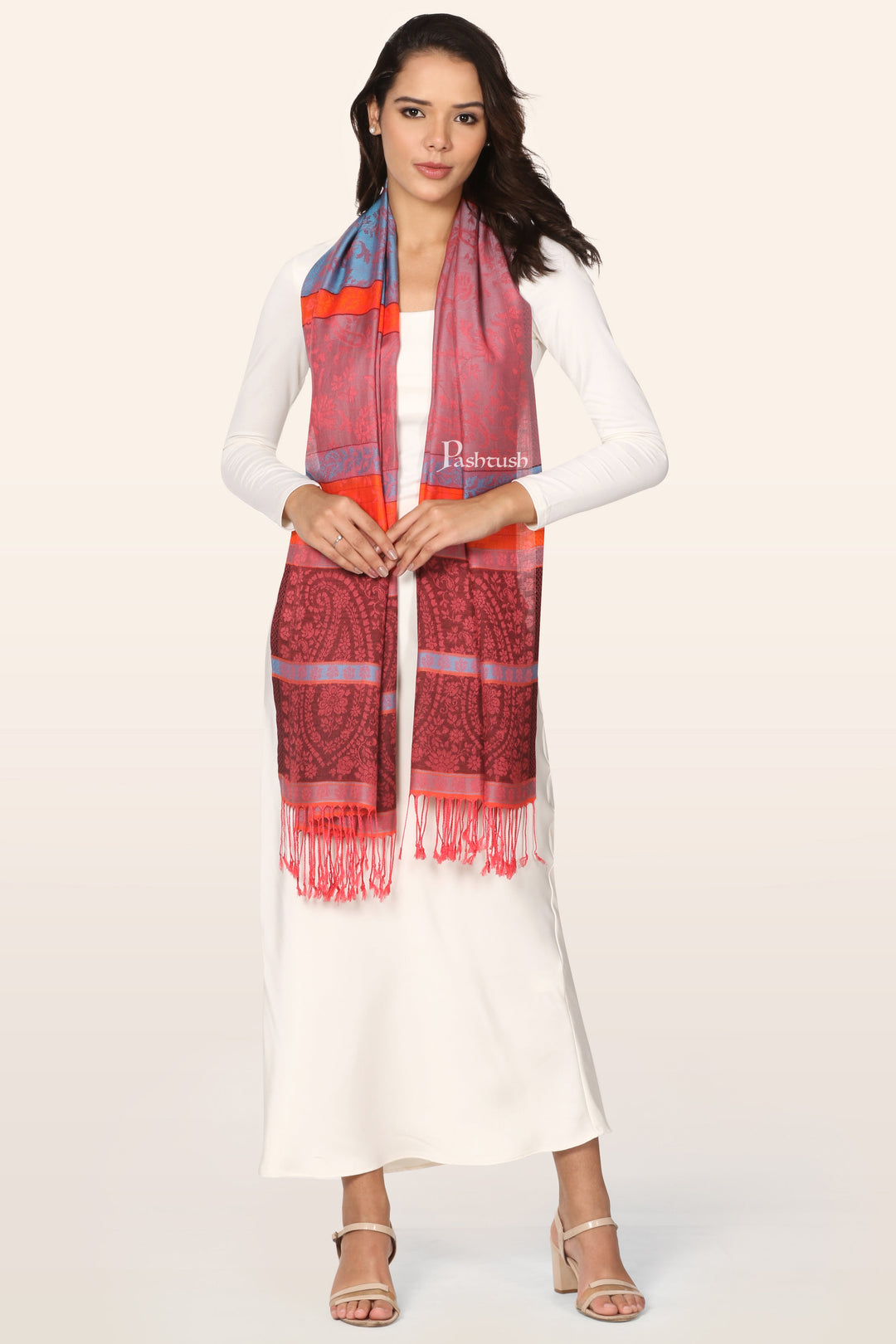 Pashtush Womens Bamboo Stole, Pasiley Design, Multicolour