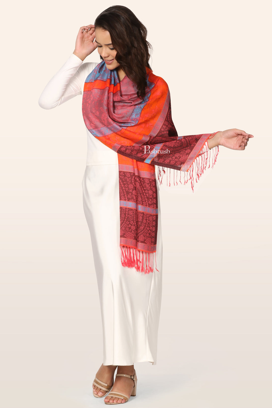 Pashtush Womens Bamboo Stole, Pasiley Design, Multicolour