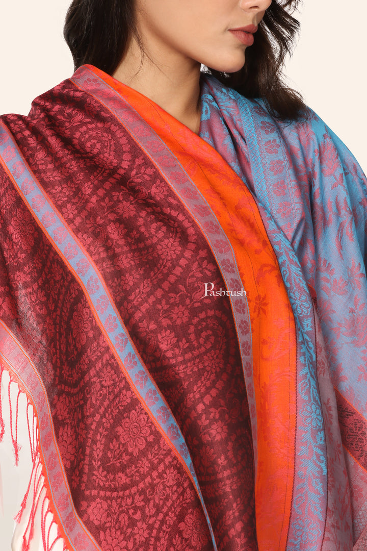 Pashtush Womens Bamboo Stole, Pasiley Design, Multicolour