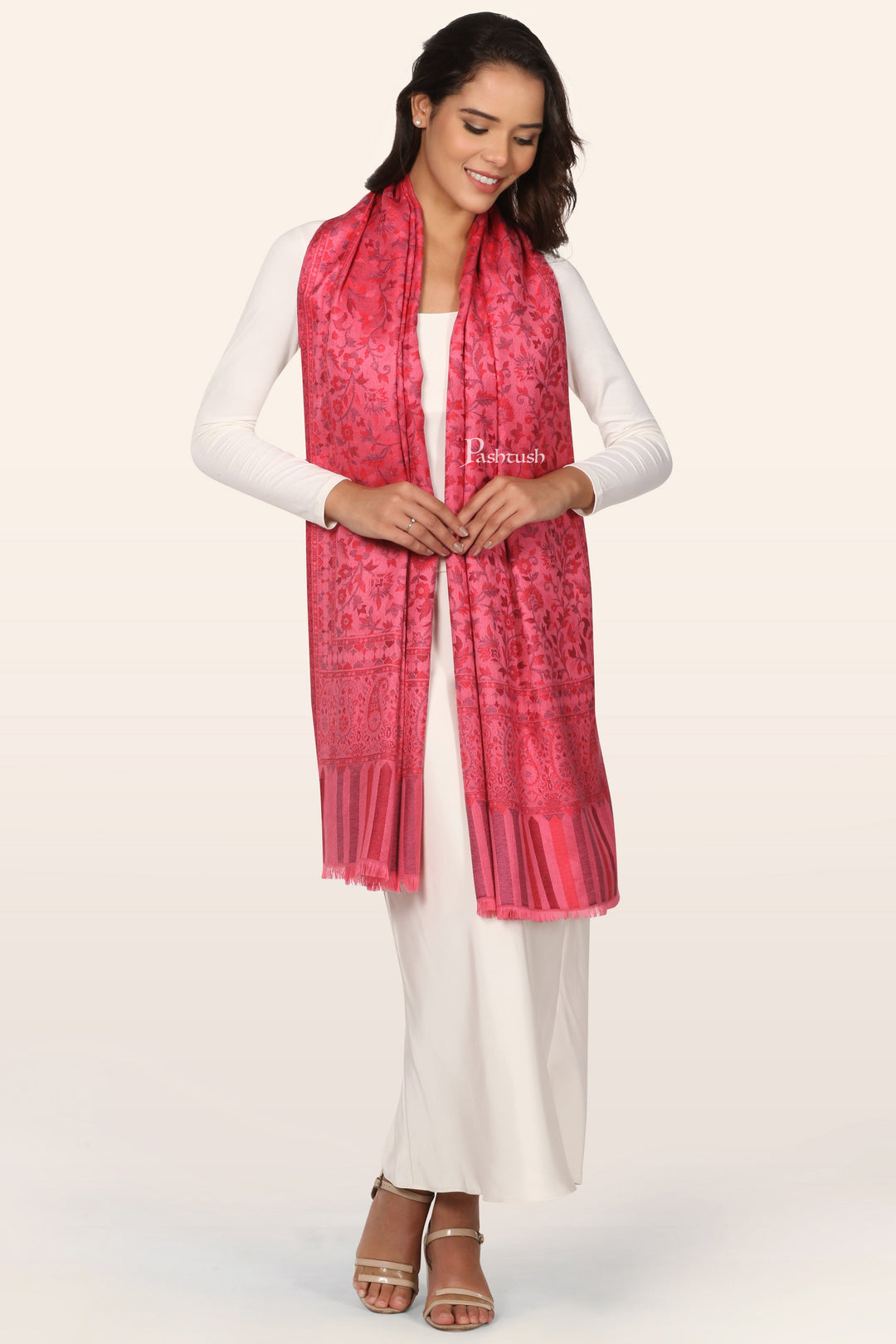 Pashtush Womens Extra Soft Bamboo Stole, Paisley Weave Design, Pink