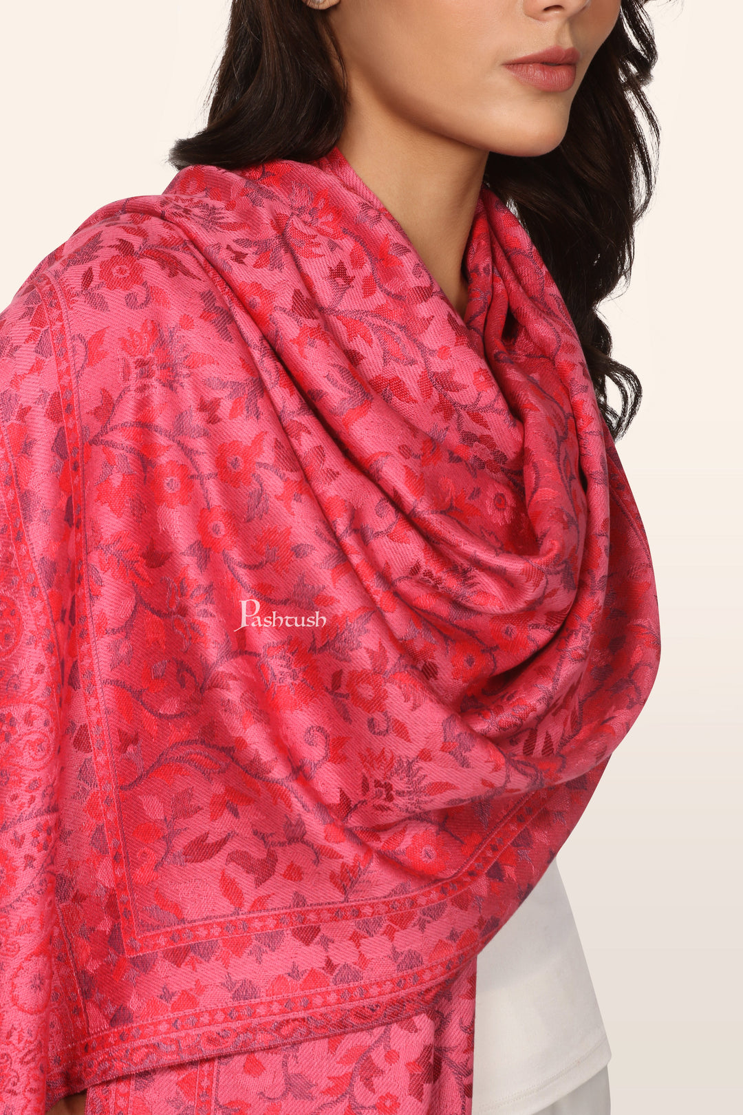 Pashtush Womens Extra Soft Bamboo Stole, Paisley Weave Design, Pink