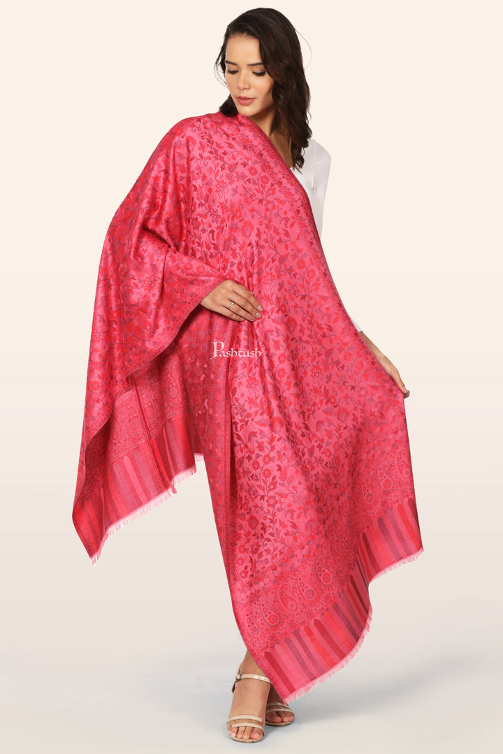 Pashtush Womens Extra Soft Bamboo Stole, Paisley Weave Design, Pink