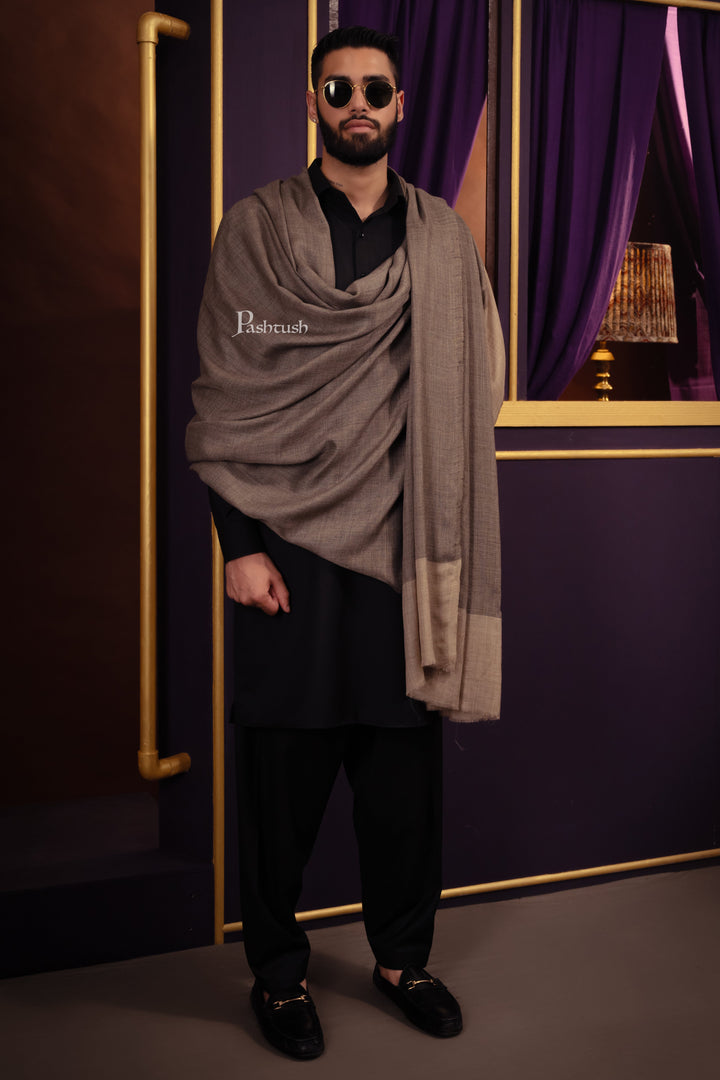 Pashtush Mens Extra Fine Silk Wool Shawl, Full Size, Black and Beige