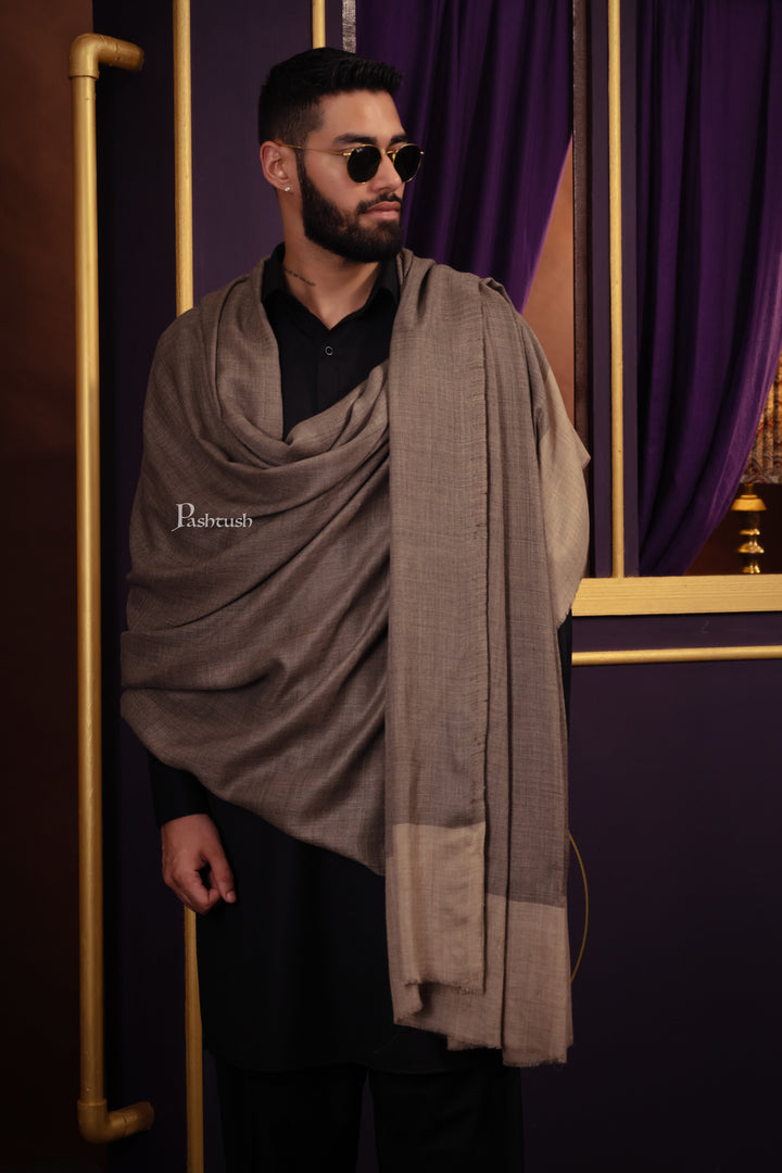 Pashtush Mens Extra Fine Silk Wool Shawl, Full Size, Black and Beige