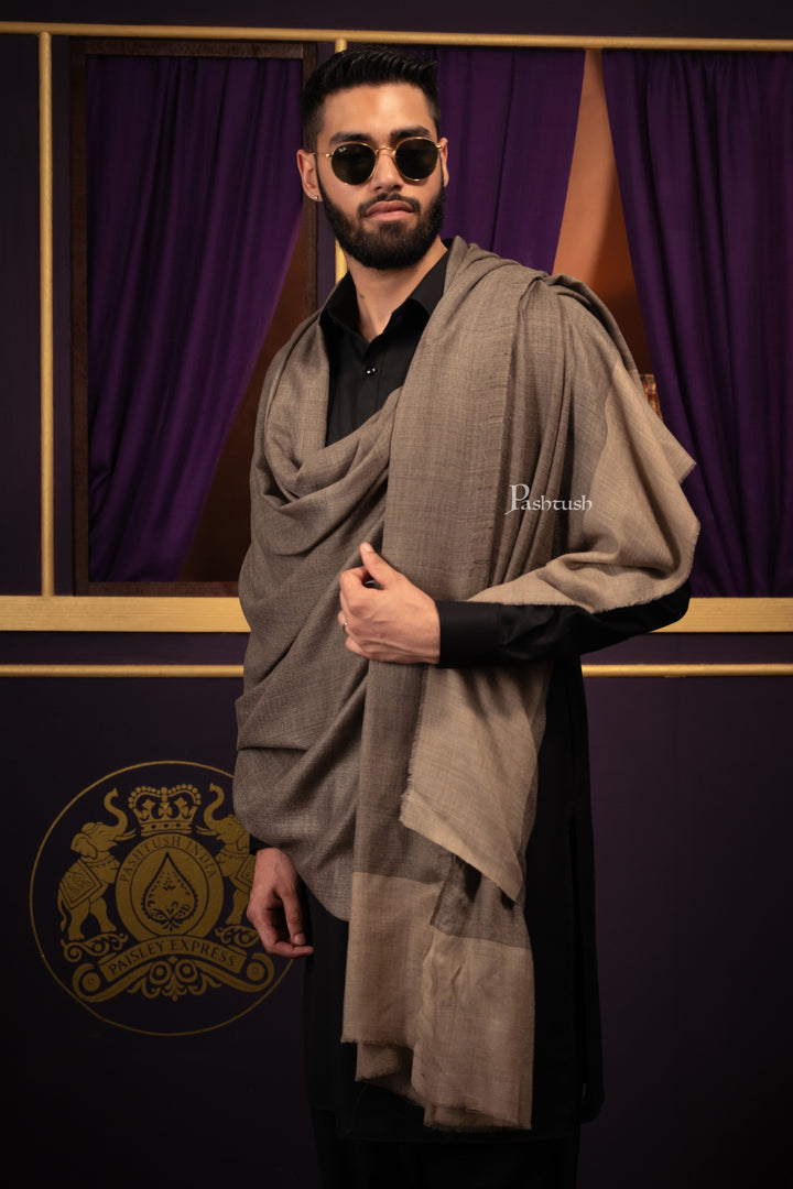 Pashtush Mens Extra Fine Silk Wool Shawl, Full Size, Black and Beige