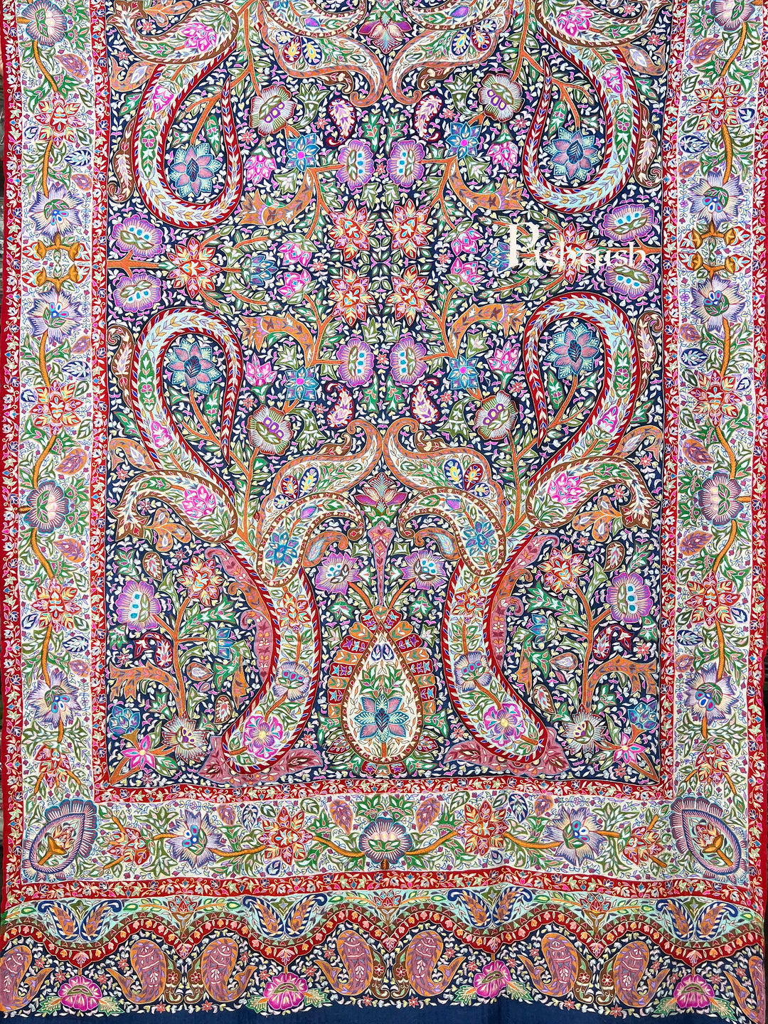 Pashtush Womens Pashmina Shawl, Multicoloured Kalamkari, Hand Painted, Woven, Embroidered with Ombre