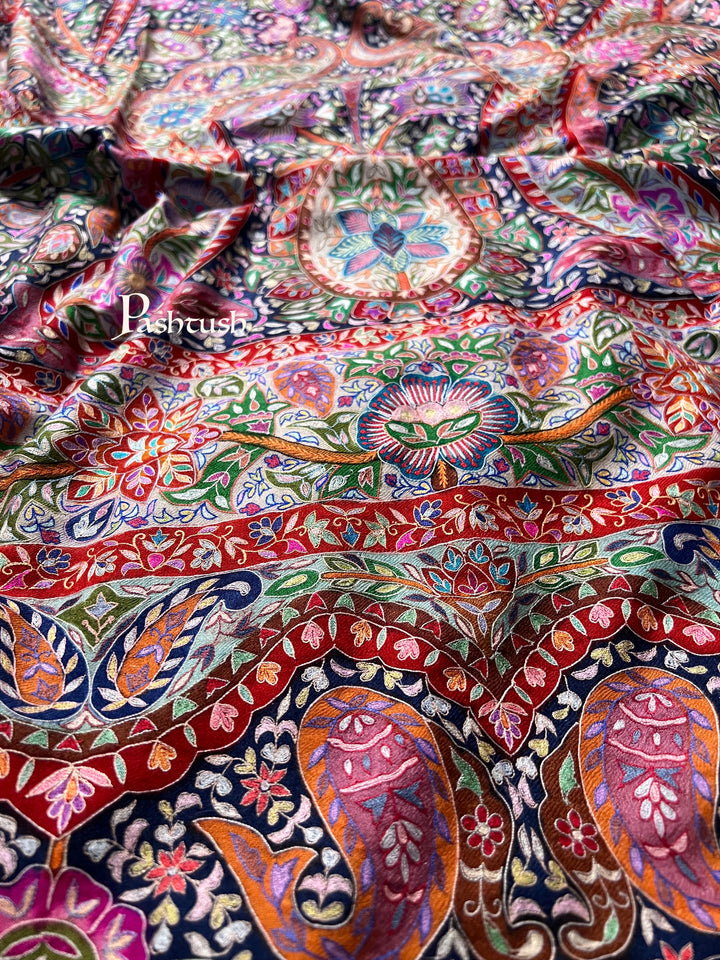 Pashtush Womens Pashmina Shawl, Multicoloured Kalamkari, Hand Painted, Woven, Embroidered with Ombre