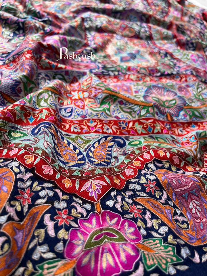 Pashtush Womens Pashmina Shawl, Multicoloured Kalamkari, Hand Painted, Woven, Embroidered with Ombre