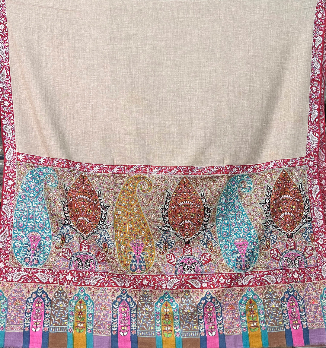 Pashtush Womens Pure Pashmina Shawl, Hand Embroidered, Hand Painted Kalamkari Palla, Handloom, Multicolour