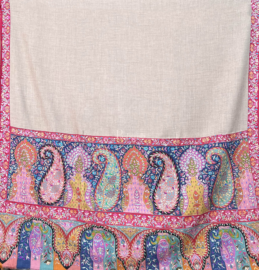 Pashtush Womens Pure Pashmina Shawl, Hand Embroidered, Hand Painted Kalamkari Palla, Handloom, Multicolour