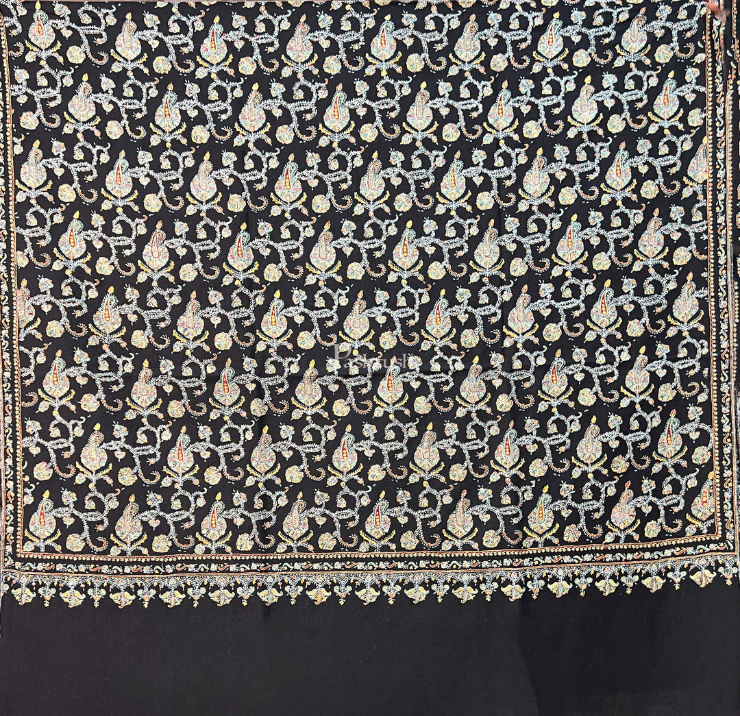 Pashtush Womens Handmade Pashmina Shawl, Kashmiri Sozni Embroidery, Black