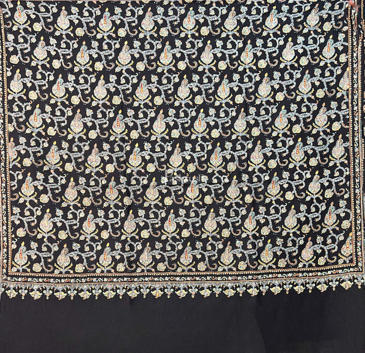 Pashtush Womens Handmade Pashmina Shawl, Kashmiri Sozni Embroidery, Black