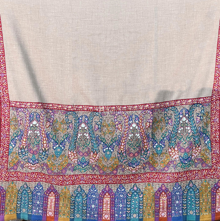 Pashtush Womens Pure Pashmina Shawl, Hand Embroidered, Hand Painted Kalamkari Palla, Handloom, Multicolour