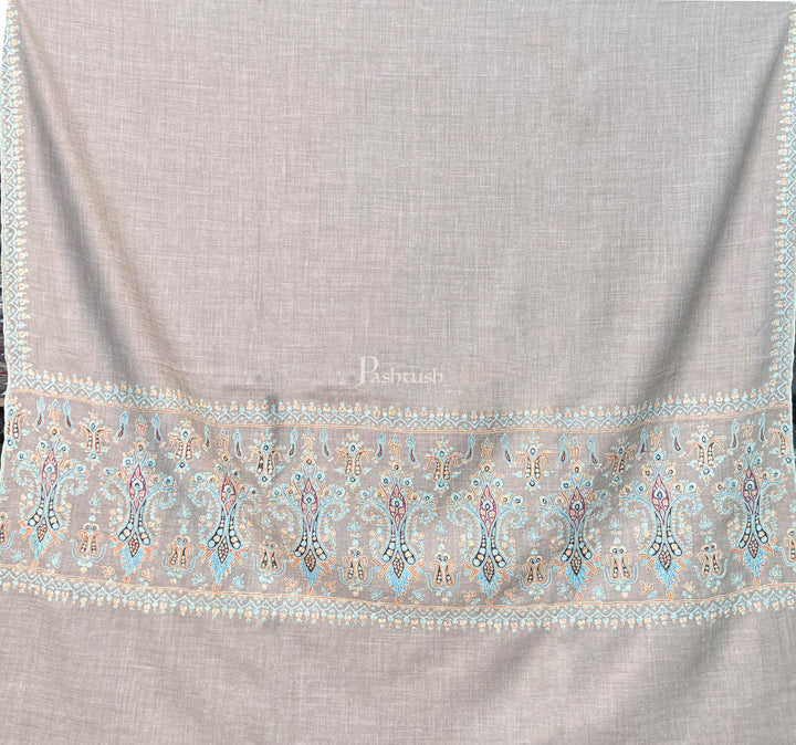 Pashtush Womens Pure Pashmina Shawl, Kashmiri Hand Embroidered, Handloom, Pastel Beige