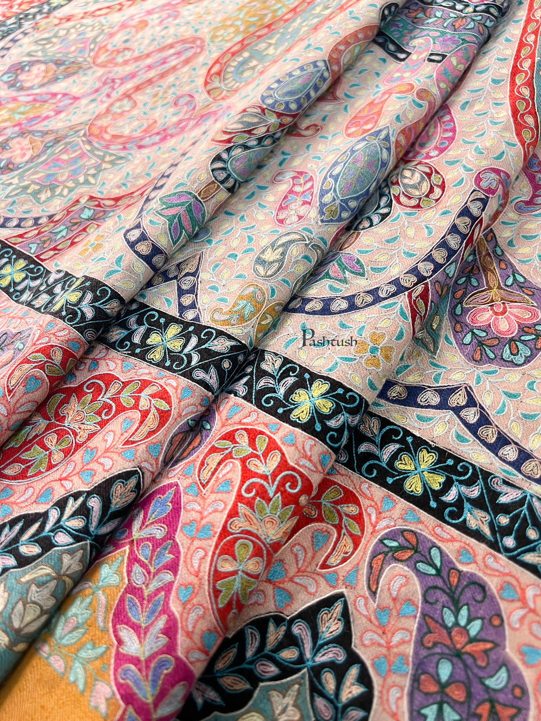 Pashtush Womens Pashmina Shawl, Handmade Kalamkari, Multicoloured