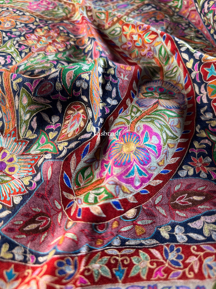 Pashtush Womens Pashmina Shawl, Multicoloured Kalamkari, Hand Painted, Woven, Embroidered with Ombre