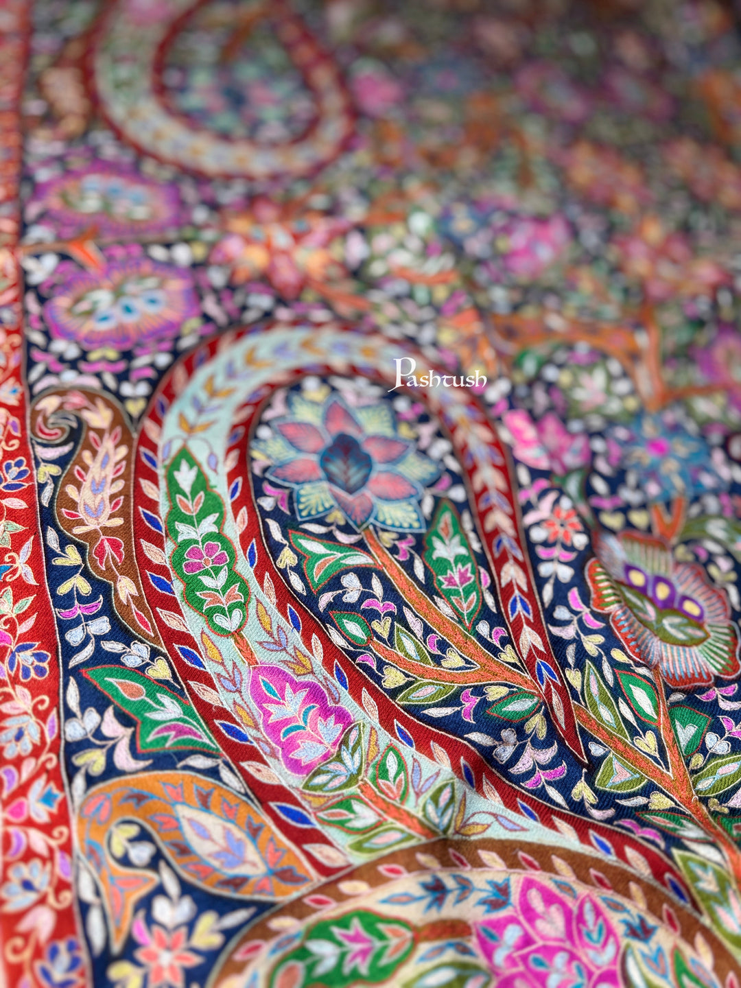 Pashtush Womens Pashmina Shawl, Multicoloured Kalamkari, Hand Painted, Woven, Embroidered with Ombre