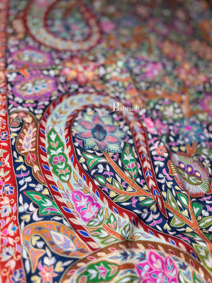 Pashtush Womens Pashmina Shawl, Multicoloured Kalamkari, Hand Painted, Woven, Embroidered with Ombre