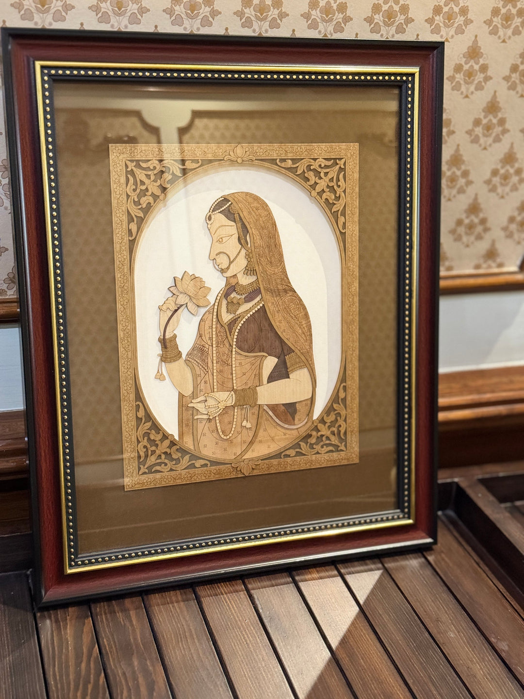 Pashtush Wooden Artwork, The Lady in Waiting, Made using Multicoloured Natural Wood, Wall Decor