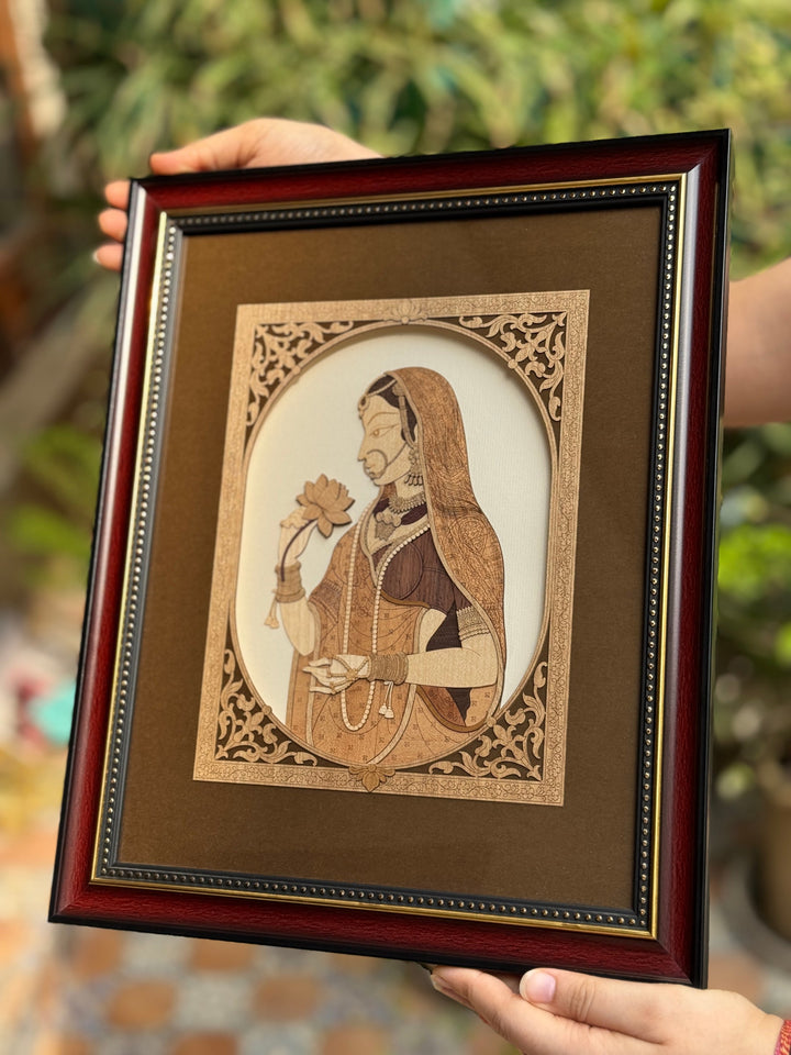 Pashtush Wooden Artwork, The Lady in Waiting, Made using Multicoloured Natural Wood, Wall Decor