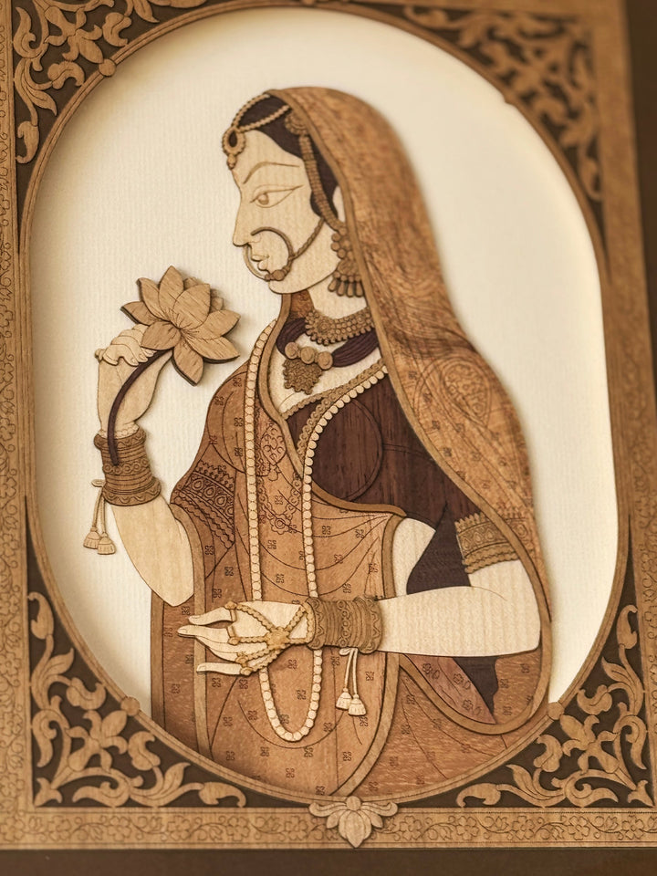 Pashtush Wooden Artwork, The Lady in Waiting, Made using Multicoloured Natural Wood, Wall Decor