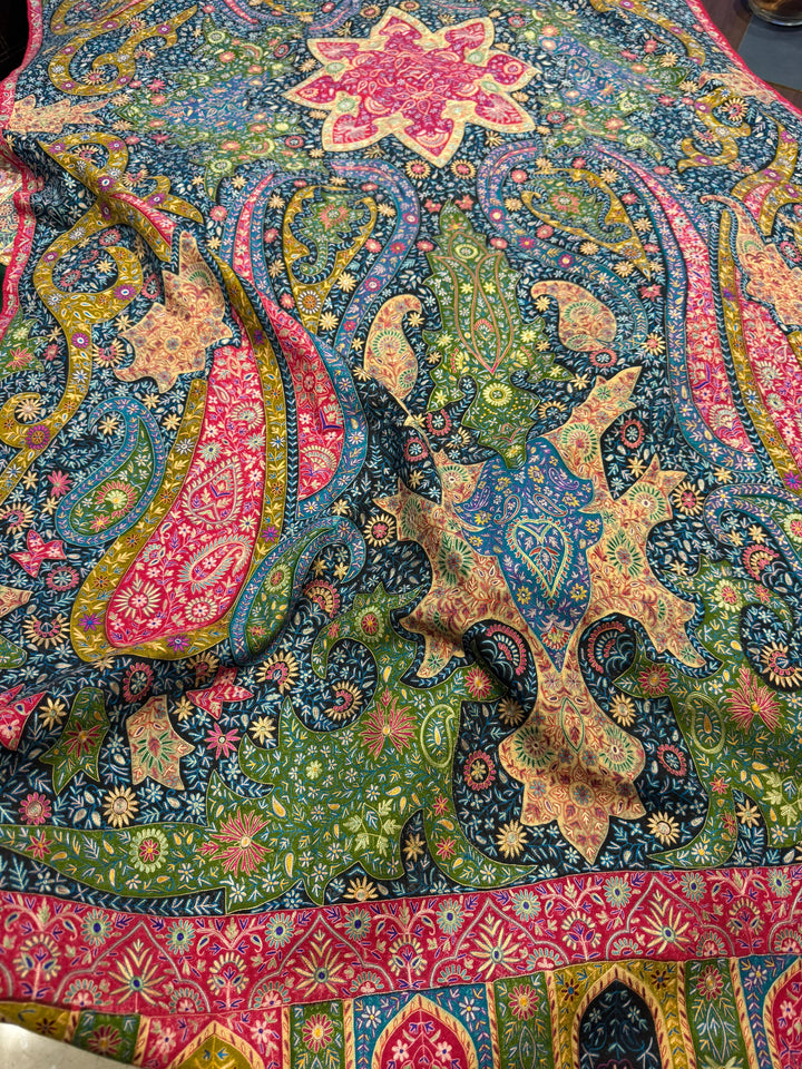 Pashtush Womens Pashmina Kalamkari Shawl, Hand Painted And Embroidered Kalamkari, Hand Woven